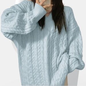 Marla Wynne Baby Blue Cable Knit V Neck Sweater NWOT. 2XL